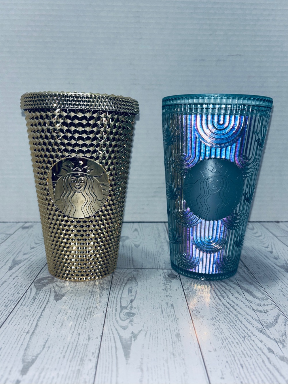 Starbucks Gold Studded & Iridescent Blue Cold Cups - 16 oz.